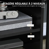 HOMCOM Support d'imprimante organiseur bureau caisson placard porte 3 niches + grand plateau panneaux particules noir(m-5)