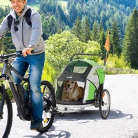 PawHut Dog Bike Trailer 2-in-1 Pet Stroller for Large Dogs Cart Foldable Bicycle Carrier Aluminium Frame with Safety Leash Hitch Coupler Reflector Flag Green(m-2)