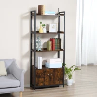 HOMCOM Mobile Libreria 4 Ripiani con Armadietto a 2 Ante, Libreria Scaffale in Stile Industriale per Casa e Ufficio, 75x30x180cm, Marrone(m-2)