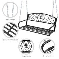 Outsunny Dondolo 2 Persone Design Classico Catene Incluse da Giardino Acciaio 132 x 63 x 58 cm Nero(m-5)