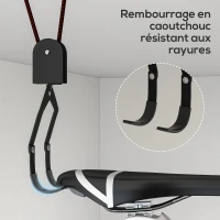 SPORTNOW Élévateur de vélo support vélo plafond fixation murale avec poulie capacité de chargement 20 kg acier noir(m-6)