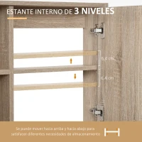 kleankin Armario con Espejo Armario de Baño Montado en Pared con Estante Ajustable en Altura Espacio Interno Estantes Abiertos 60x15x76 cm Grano de Roble(m-5)