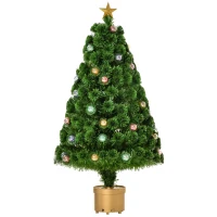 HOMCOM 4FT Prelit Artificial Christmas Tree with Fibre Optics, Baubles Decoration, Golden Pot for Holiday, Home - Green(m-11)