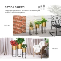 Outsunny Fioriera Set di 3 Pezzi con Supporto di Metallo per Arredamento Interni ed Esterni Oro(m-7)