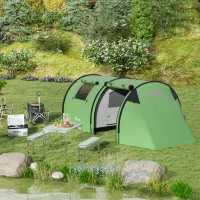 Outsunny Four Man Duo Room Tunnel Tent, with Accessories - Green(m-9)