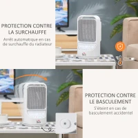 HOMCOM Chauffage soufflant oscillant 1500 W - mini radiateur céramique PTC - 3 niveaux de puissance - chauffage d'appoint avec télécommande blanc(m-5)