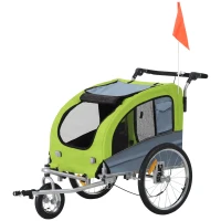 PawHut Remolque de Bicicleta para Perros 2 en 1 Carrito de Perros con Mango Ajustable Bandera y Reflectores 155x83x108 cm Verde(m-11)