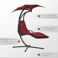 Outsunny Bain de Soleil transat Suspendu Chaise Suspendu Extérieur avec Pare-Soleil et Matelas Design Contemporain 194L x 117l x 192H cm Acier Polyester Rouge Noir(m-6)