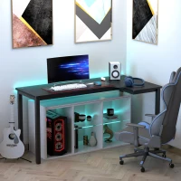 HOMCOM L-Shaped Gaming Desk, Computer Corner Desk, Home Office Workstation with Cable Management, 145 x 81 x 76cm, Black, Right(m-10)