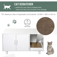 PawHut Wooden Cat Litter Box Enclosure & House with Nightstand/End Table Design, Scratcher, & Magnetic Doors, White(m-5)