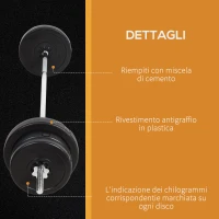 HOMCOM Set Bilanciere e Dischi 65kg con 2 Manubri Pesi, Bilanciere Palestra Manubri con 14 Dischi in Acciaio e Plastica(m-7)