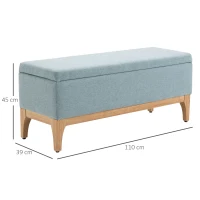 HOMCOM Banc de rangement, coffre de rangement avec couvercle amovible style scandinave, bout de lit en tissu lin, 110 x 39 x 45 cm, vert d'eau(m-3)