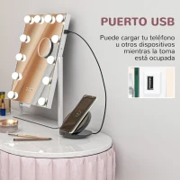 HOMCOM Espejo de Maquillaje con Luz 30x40 cm con 12 Bombillas 3 Modos de Iluminación Ajustables Interruptor Táctil Blanco(m-5)
