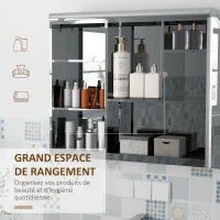 HOMCOM Armoire murale de salle de bain miroir placard de rangement 1 porte 3 niveaux étagère réglable 70 x 13 x 60 cm(m-5)