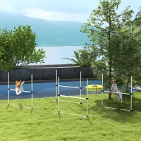 PawHut Set de Entrenamiento de Agilidad para Perros Mascotas 4 Piezas Obstáculos Vallas de Salto con Altura Ajustable y Bolsa de Transporte para Exteriores 99x65x94 cm Blanco(m-9)