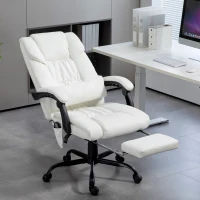 Vinsetto 6-Point Massage Office Chair, PU Leather Desk Chair with Adjustable Height and Footrest for Home Office, White(m-2)
