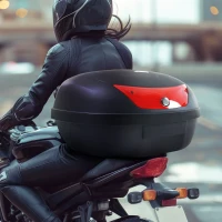 HOMCOM 48L Motorcycle Trunk Travel Luggage Storage Box Motorbike Accessory Large Storage Space For 2 Half Helmet - Black(m-2)