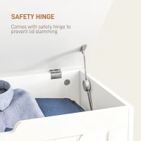HOMCOM 100L Home Storage Box, with Safety Hinges - White Wood-Effect(m-5)