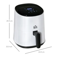 HOMCOM 2.5L Air Fryer, 1300W Air Fryer Oven with Digital  Touch Display, Rapid Air Circulation, Adjustable Temperature, Timer and Dishwasher Safe Basket for Oil Less or Low Fat Cooking, White(m-3)