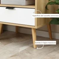 HOMCOM Comodino Moderno con Cassetto Estraibile e Ripiano Aperto, in Legno, 50x39.5x49.5 cm, Bianco e color Legno(m-6)