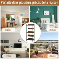 HOMCOM Étagère bibliothèque Design Contemporain 5 Niveaux dim. 64L x 30l x 158H cm Panneaux Particules Aspect Vieux Bois métal Noir(m-3)