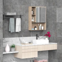 kleankin Armario con Espejo Armario de Baño Montado en Pared con Estante Ajustable en Altura Espacio Interno Estantes Abiertos 60x15x76 cm Grano de Roble(m-2)