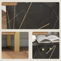 HOMCOM Buffet de rangement avec 2 portes et étagère réglable pieds en métal 76 x 35 x 77 cm ton marbre noir(m-6)
