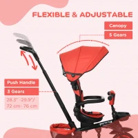 HOMCOM Multifunctional Kids Tricycle, with Rotatable Seat, Adjustable Push Handle - Red(m-6)