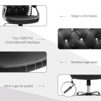 HOMCOM Fauteuil de bureau chaise de bureau ergonomique réglable roulettes pivotantes boutons strass revêtement synthétique PU 59,5L x 60,5l x 95-105H cm noir(m-6)