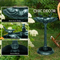Outsunny 81cm Tall Bird Bath with 2 Decorative Birds, Vintage Style Birdbath with Flower Planter Base, Bird Bath Bowl for Garden, Green(m-5)