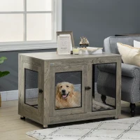 PawHut 2-in-1 Dog Cage & Side Table, with Two Doors, Cushion, for Large Dogs(m-10)