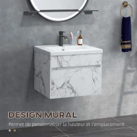 kleankin Meuble sous lavabo suspendu meuble de salle de bain avec bassin et tiroir design moderne 60 x 45,5 x 45 cm blanc(m-4)