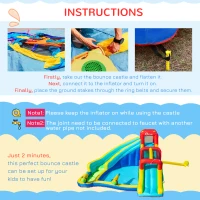 Outsunny Kids Bouncy Castle Water Slide 5 in 1 Inflatable Bounce House Jumping Castle Water Pool Gun Climbing Wall with Air Blower for Kids Age 3-8, 3.85 x 3.65 x 2m(m-5)