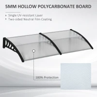 Outsunny Front Door Canopy, Outdoor Awning, 200 x 96cm Rain Shelter for Window, Porch and Front/Back Door, Clear(m-4)
