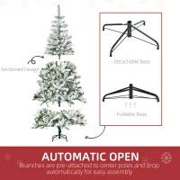 HOMCOM 6 Ft Snow Flocked Artificial Christmas Tree Xmas Pine Tree with Realistic Branches, Auto Open and Steel Base, Green(m-6)