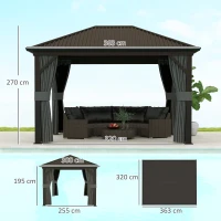 Outsunny 3.6 x 3 m Aluminium Hardtop Gazebo, with Accessories - Dark Grey(m-3)