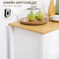 HOMCOM Aparador de Cocina Moderno Mueble Buffet Auxiliar con Cajón Estante Ajustable y 2 Puertas de Vidrio 80x40x90 cm Blanco(m-6)