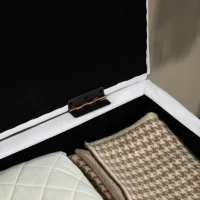 HOMCOM 30L Linen Storage Ottoman Padded Footstool with Rubberwood Legs for Storage Box, Bed End, Shoe Bench, Seating, Cream White(m-8)