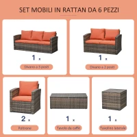 Outsunny Set da Giardino 6 Pezzi in Rattan con Divani, Poltrone e Tavoli Contenitore, Marrone(m-5)