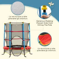HOMCOM Trampolino Elastico per Bambini 3-6 Anni con Pali Imbottiti, in Acciaio, PP e Poliestere, Ø175x163 cm(m-5)