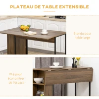 HOMCOM Ilot centra table de bar plateau latéral  rabattable et 3 étagères 120 x 76 x 91,4 cm marron(m-4)
