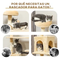 PawHut Árbol Rascador para Gatos Grande 70x40x152 cm Torre para Gatos con Múltiples Plataformas Cueva Hamaca Postes Beige(m-7)