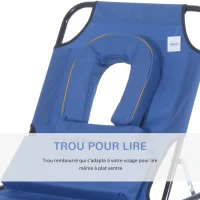 Outsunny Lot de 2 Bains de Soleil Pliable transat inclinable 4 Positions Chaise Longue de Lecture 3 Coussins fournis Bleu(m-7)