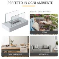 HOMCOM Camino a Bioetanolo da Tavolo 830 W Bruciatori senza Residui Inodore In Acciaio Inox con Vetro 35x18x21 cm Bianco(m-7)