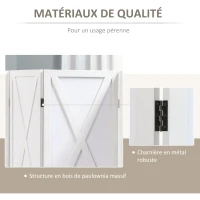 HOMCOM Paravent intérieur 4 Panneaux Style campagnard Chic - séparateur de pièce avec croisillons - Bois de Paulownia Blanc(m-5)