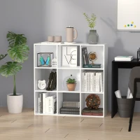 HOMCOM Libreria Bianca per Casa e Ufficio, Scaffale dal Design Moderno con 9 Scomparti in Legno,  91.5 x 29.5 x 91.5 cm(m-2)