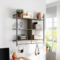 HOMCOM Three-Tier Floating Shelf - Grey Wood Effect(m-10)