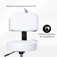 HOMCOM Tabouret massage à roulettes réglable en hauteur pivotant avec dossier ergonomique blanc(m-4)