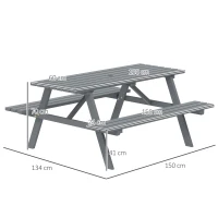 Outsunny 6 Seater Wooden Picnic Table Bench for Outdoor Garden or Patio with Parasol Cutout 150 cm Grey(m-3)