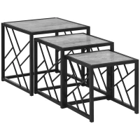 HOMCOM Nesting Coffee Tables, Set of 3 Square Side Tables with Black Metal Frame, for Living Room, Bedroom and Office, Grey(m-11)